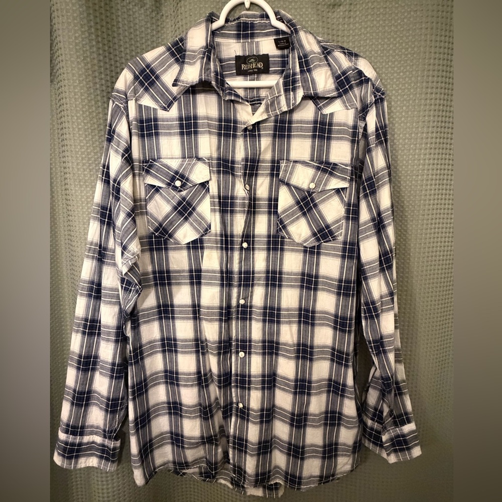 RedHead Blue and White Plaid Button-Down Shirt